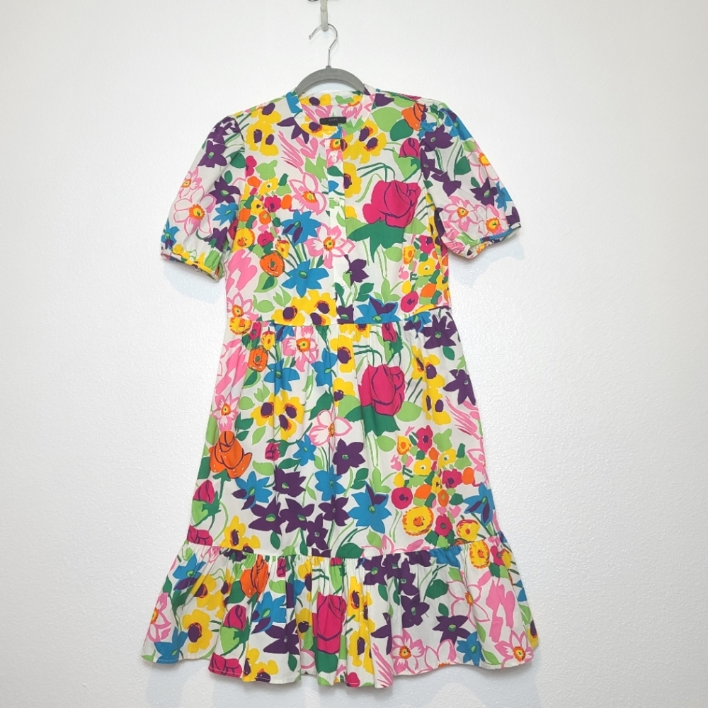 J. Crew Puff Sleeve Dress in Vibrant Garden Print Size 6 - Picture 4 of 11